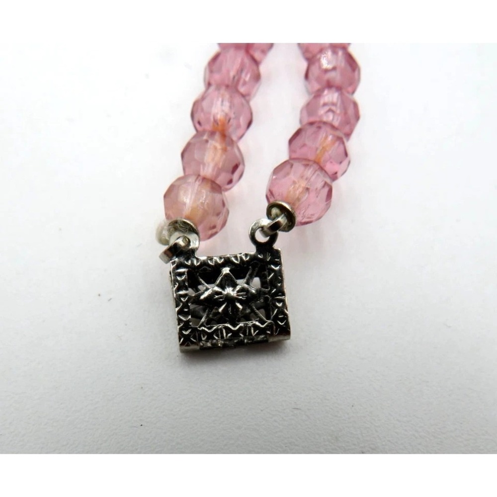 Pink Faceted Lucite Bead Double Strand Bracelet Box Clasp Fashion Jewelry - Picture 7 of 10